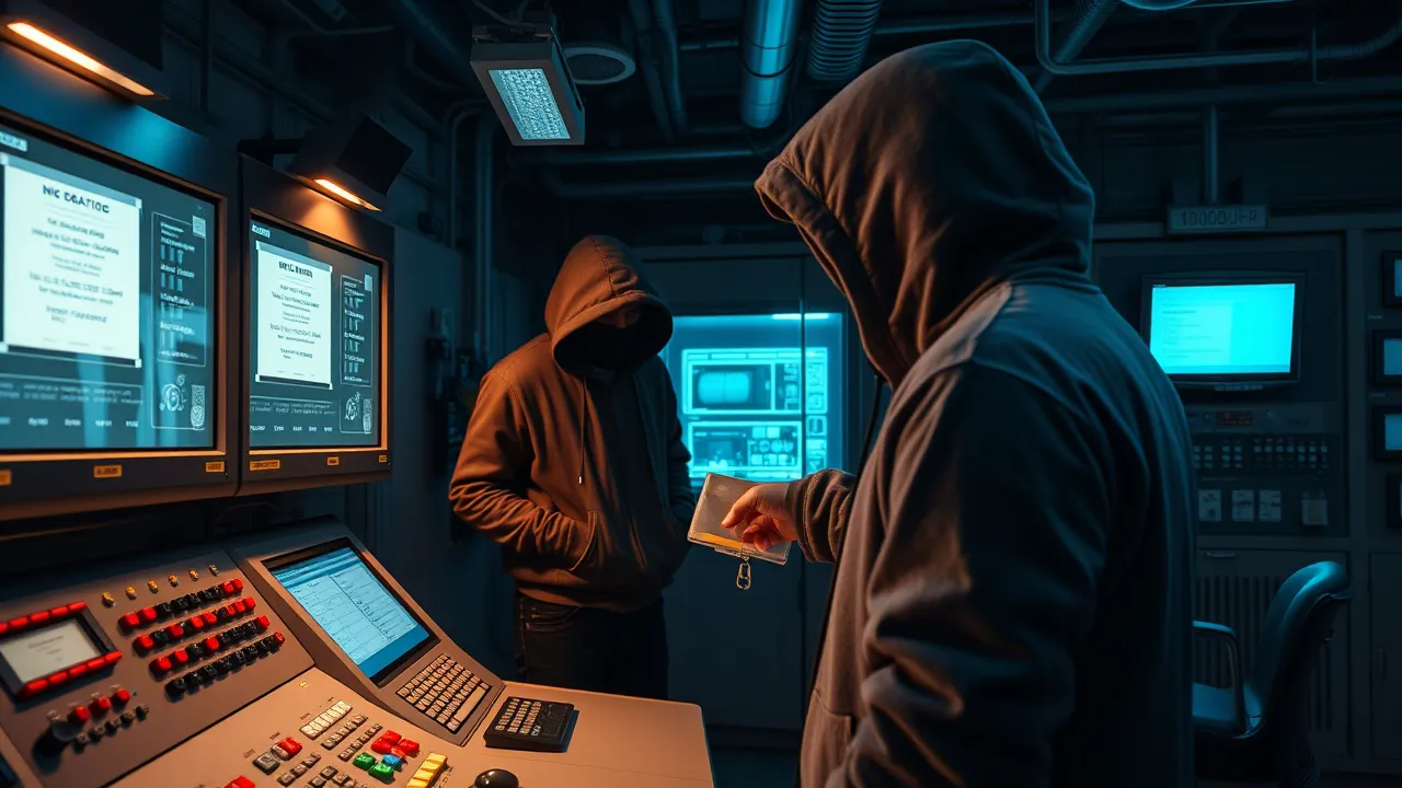 Cybercriminels dans salle de contrôle industrielle illustrant les risques de vulnérabilités physiques