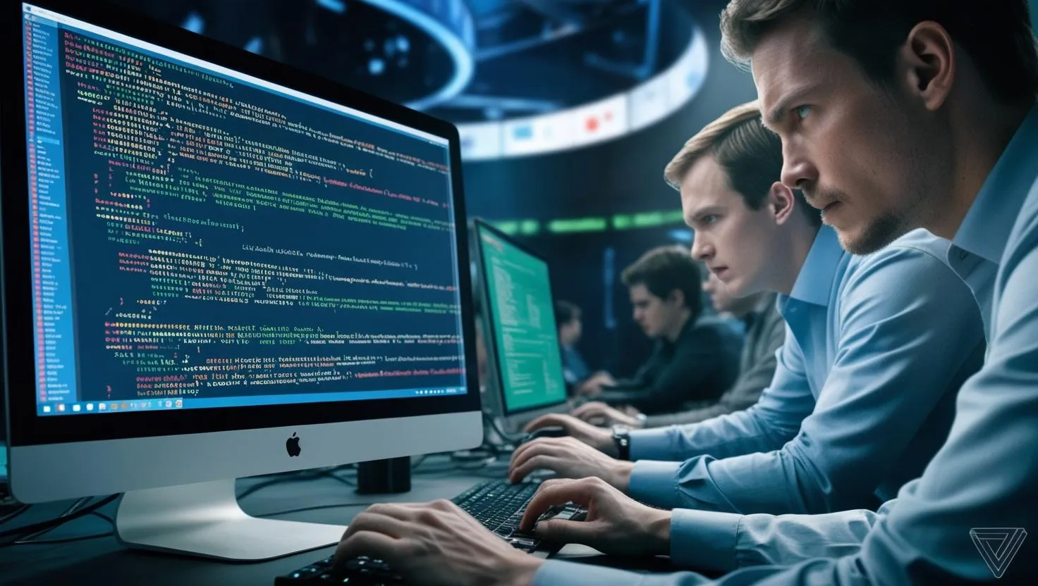 Ingénieurs en cybersécurité industrielle devant un ordinateur