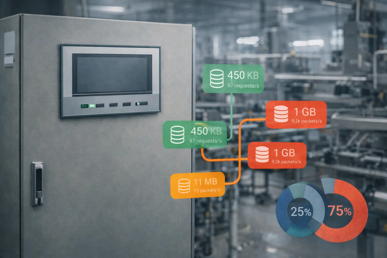 Analyse des flux réseau OT avec mise en évidence des communications industrielles, des protocoles utilisés et des volumes de trafic